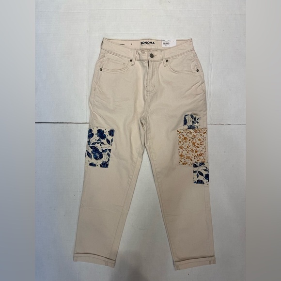 Sonoma Pants - Sonoma Cotton Blend Boyfriend High Rise Tan Patchwork Cuffed Pants Size 4 NWT